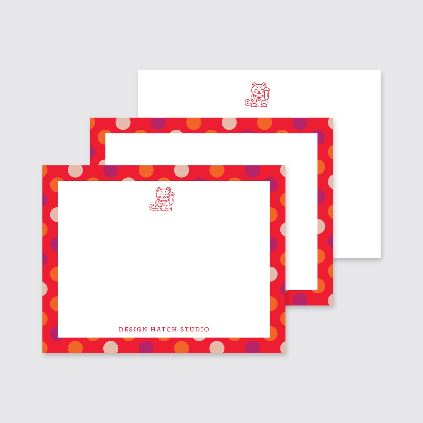 Lucky Cat - Custom Stationery - 24 flat cards with envelopes - Design Hatch Studio